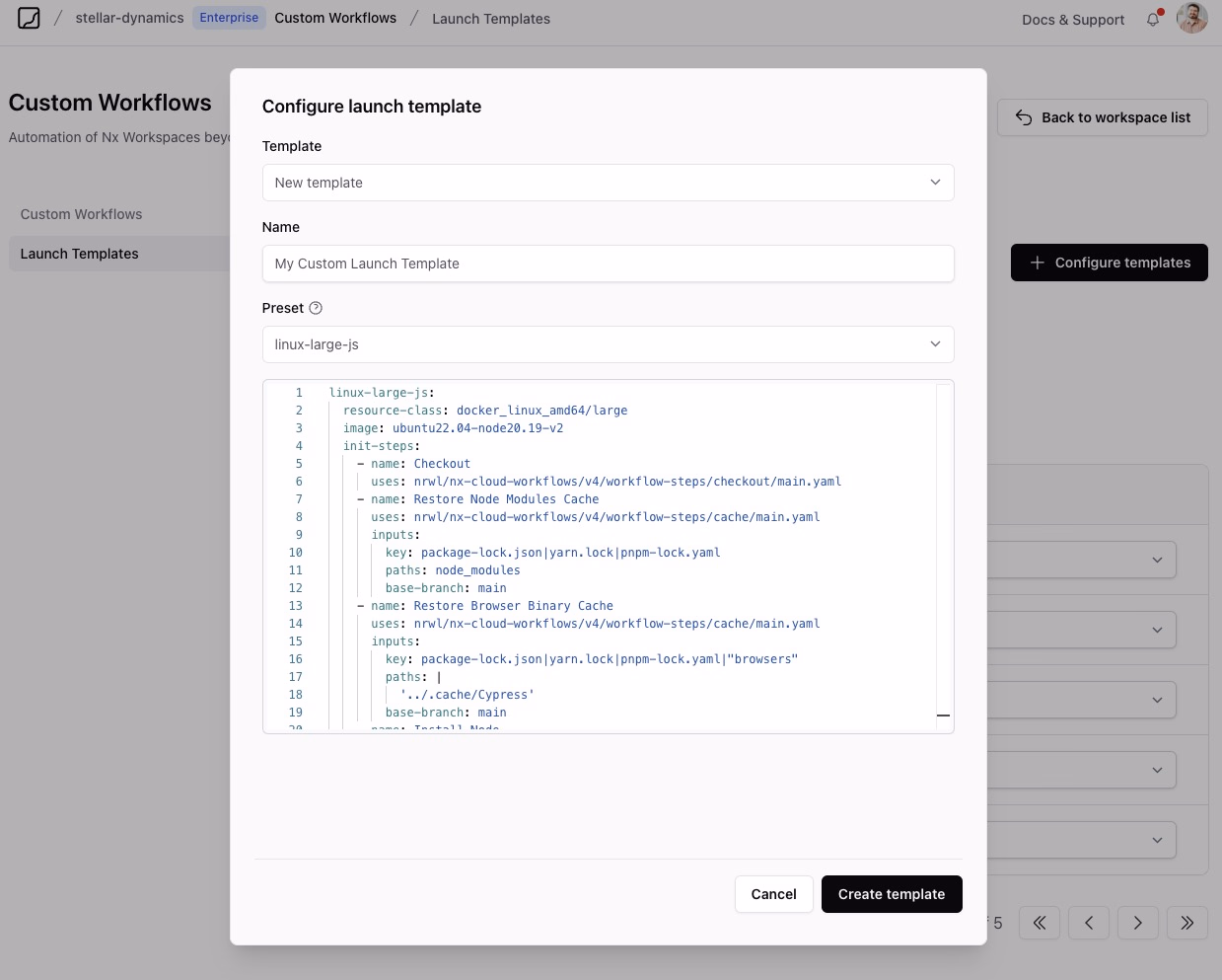 Configure custom launch template